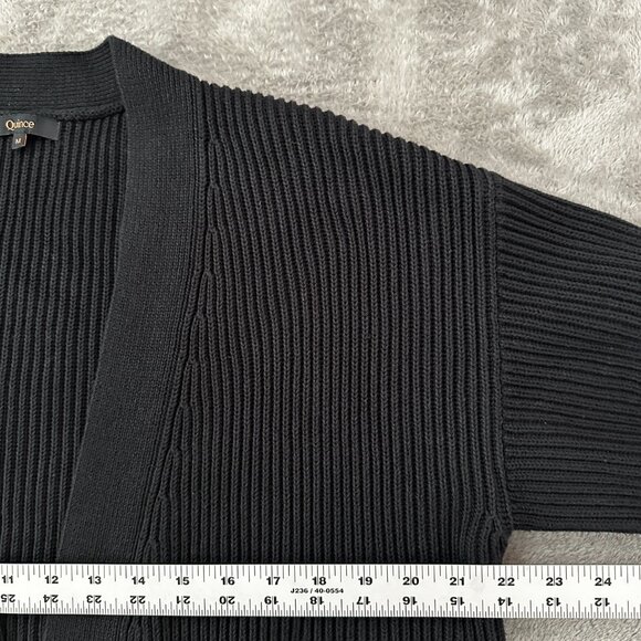 Quince 100% Cotton Ribbed Black Oversized Cardigan MEDIUM - Picture 5 of 7